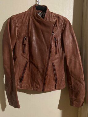 G-III Apparel Brown Leather Moto Jacket